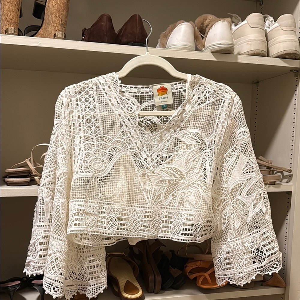 FARM Rio White Lace Crop Top